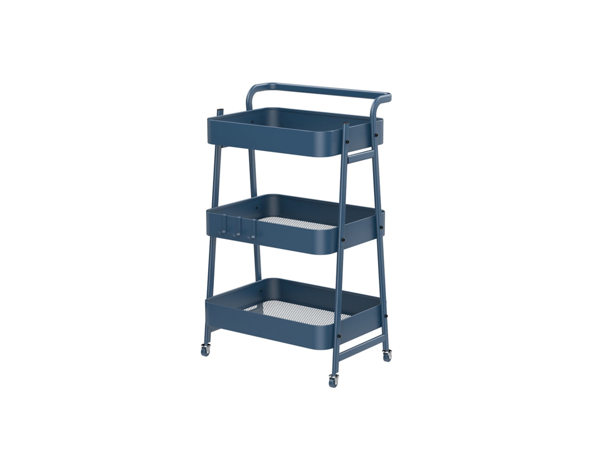 3-Tier Metal Rolling Storage Cart with Single-Side Handle
