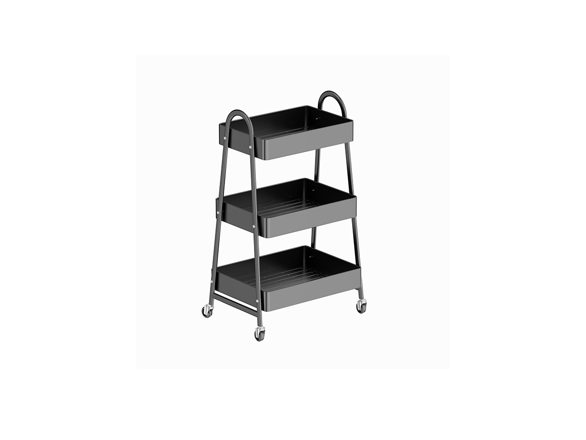 Gunmetal-Gray Heavy Duty 3-Tier Sheet Metal Rolling Utility Cart With Dual-Side Handles