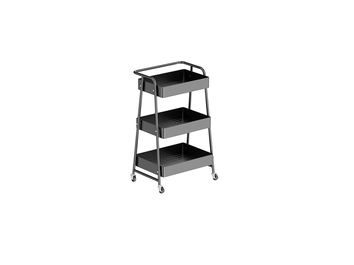 Gunmetal-Gray Heavy Duty 3-Tier Sheet Metal Rolling Utility Cart With Single-Side Handle