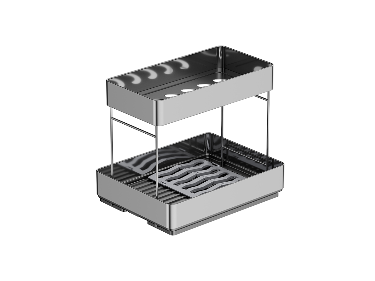 OEM 2-Tier Plastic Dish Drying Rack With Metal Frame and Removable Plate Holder
