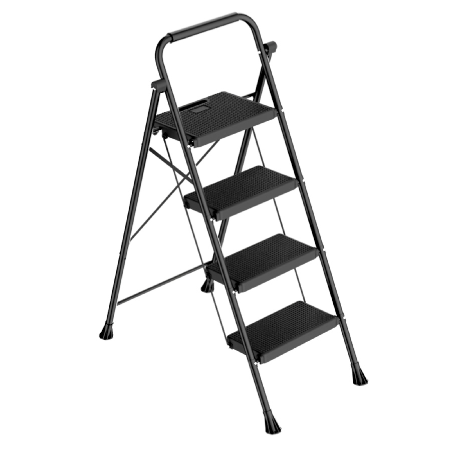 Black Heavy Duty 2-4 Steps Folding Step Stool With Integrated Top Handle