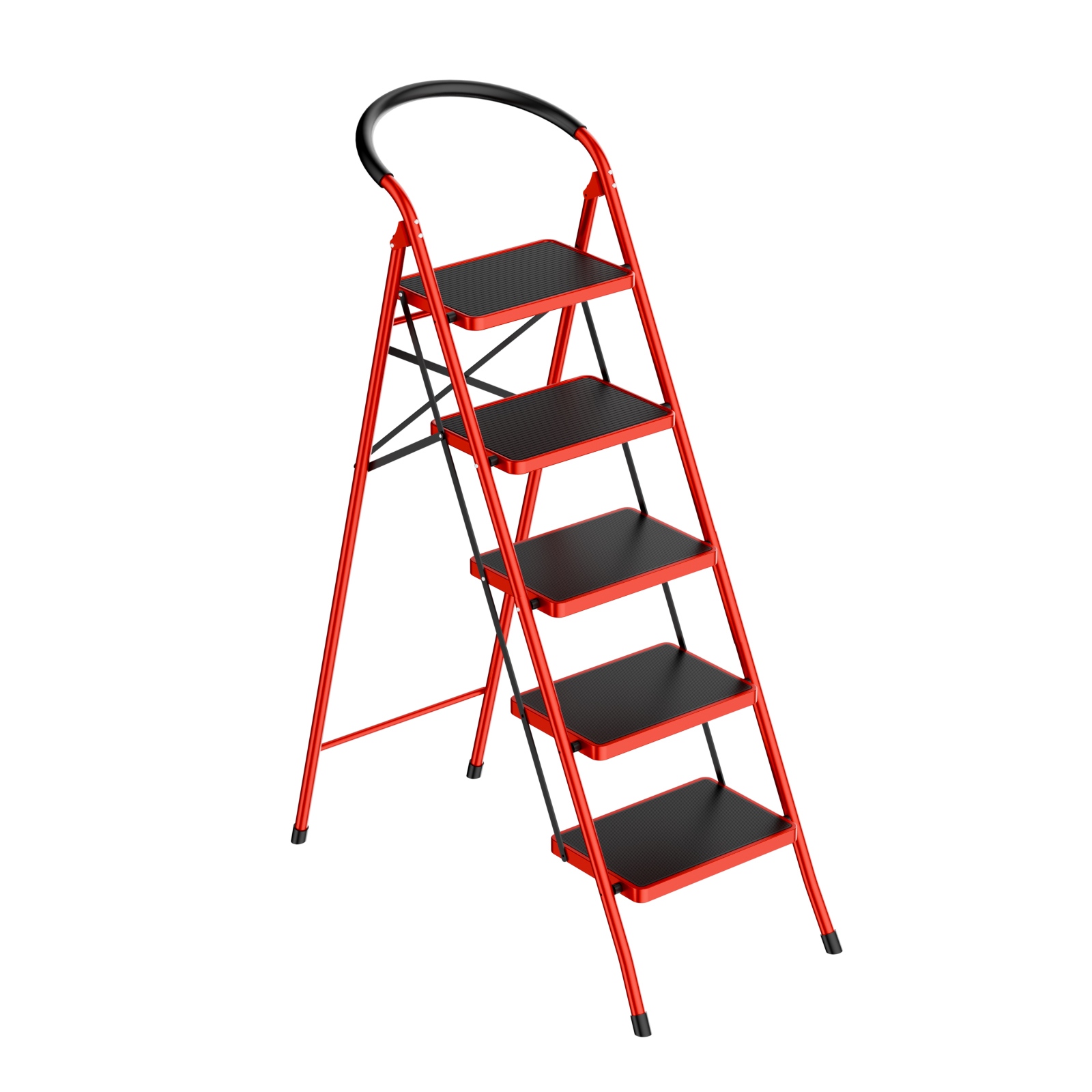 Heavy-Duty Anti-Slip Wide-Pedal 2-5 Steps Folding Step Stool with Safety Handle